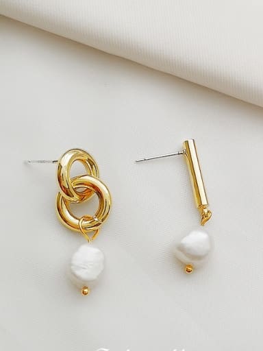 14K  gold Copper Imitation Pearl Geometric Dainty Drop Trend Korean Fashion Earring