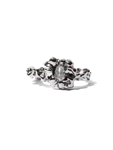 Steel lava ring Brass Cubic Zirconia Irregular Vintage Band Ring