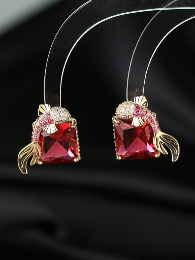 red Brass Cubic Zirconia Fish Luxury Cluster Earring