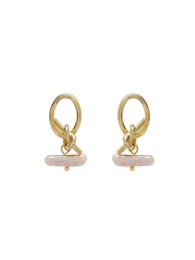 Brass Imitation Pearl Oval Minimalist Drop Earring