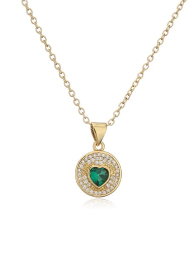 Brass Cubic Zirconia Heart Minimalist Round Pendant Necklace