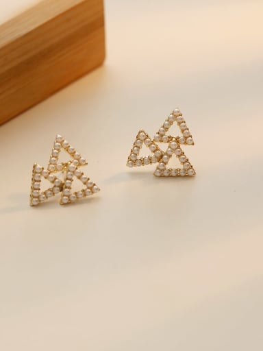 Copper Imitation Pearl Triangle Minimalist Stud Trend Korean Fashion Earring