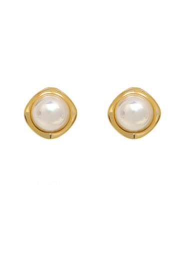Brass Imitation Pearl Square Minimalist Clip Earring