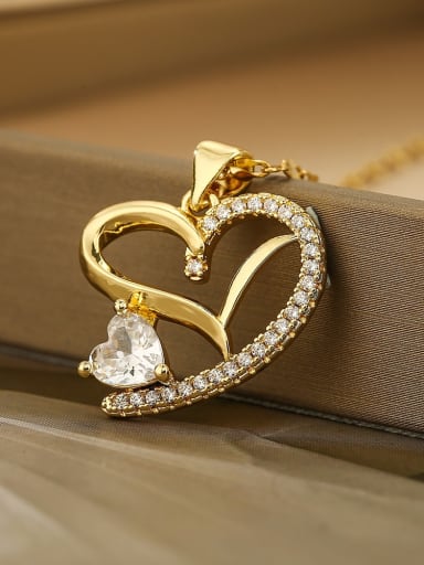 23311 Brass Cubic Zirconia Heart Dainty Necklace