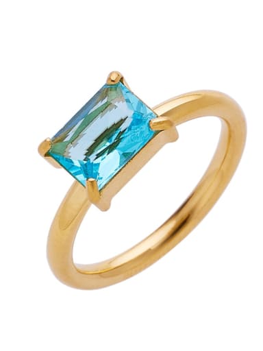 Golden +blue Stainless steel Glass Stone Geometric Minimalist Band Ring