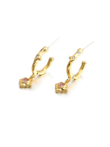 Brass Cubic Zirconia Heart Minimalist Hook Earring