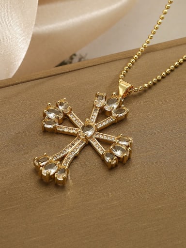 23313 Brass Cubic Zirconia Cross Trend Necklace
