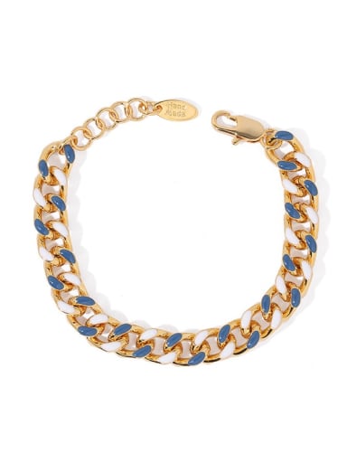 Brass Enamel Geometric Vintage Link Bracelet
