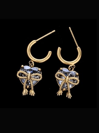 Brass Cubic Zirconia Heart Vintage Hook Earring