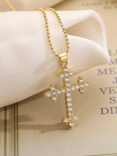 24268 Brass Cubic Zirconia Cross Vintage Regligious Necklace