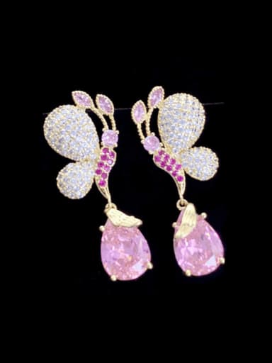 Pink Brass Cubic Zirconia Butterfly Luxury Drop Earring