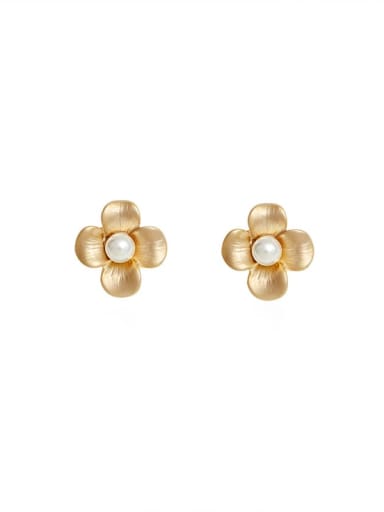 Dumb gold Copper Imitation Pearl Flower Vintage Stud Trend Korean Fashion Earring
