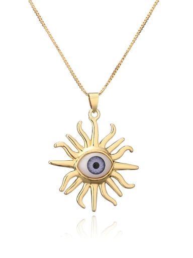 21007 Brass Enamel Evil Eye Vintage Sun Flower Pendant Necklace