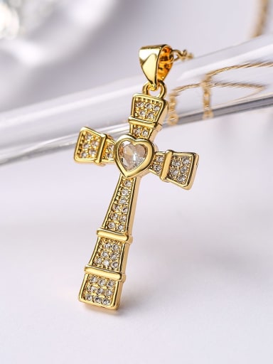 23027 Brass Cubic Zirconia Cross Hip Hop Regligious Necklace