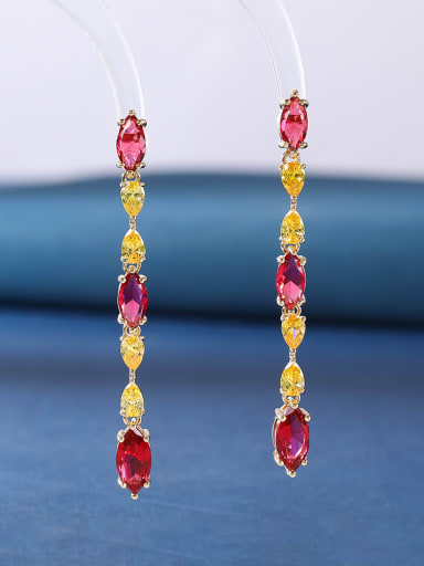 red Brass Cubic Zirconia Multi Color Water Drop Minimalist Cluster Earring