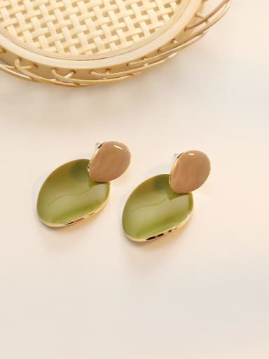 14K  Taurus fruit green Copper Enamel Geometric Minimalist Drop Trend Korean Fashion Earring