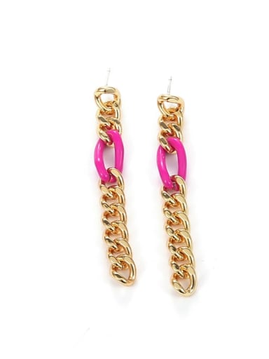 Pink drop oil Brass Enamel Tassel Vintage Threader Earring