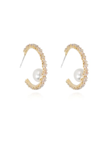 Copper image pearl C-shaped minimalist study Trend Korean Fashion Earring