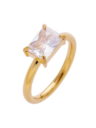 Golden +white Stainless steel Glass Stone Geometric Minimalist Band Ring