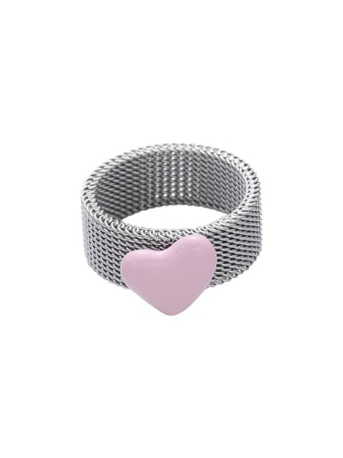 Pink Heart Stainless steel Enamel Heart Cute Band Ring