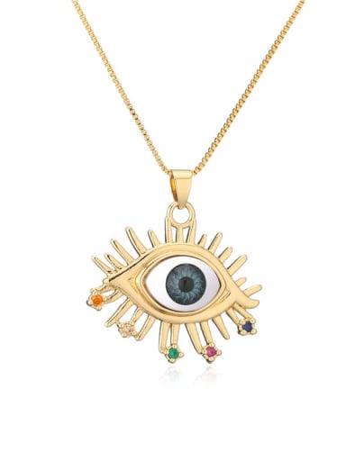 21014 Brass Enamel  Vintage Evil Eye Pendant Necklace