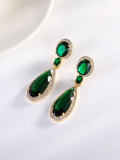 green Brass Cubic Zirconia Water Drop Luxury Drop Earring