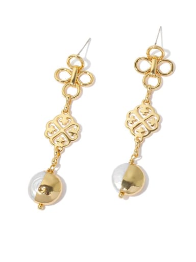 Brass Imitation Pearl Clover Vintage Drop Earring