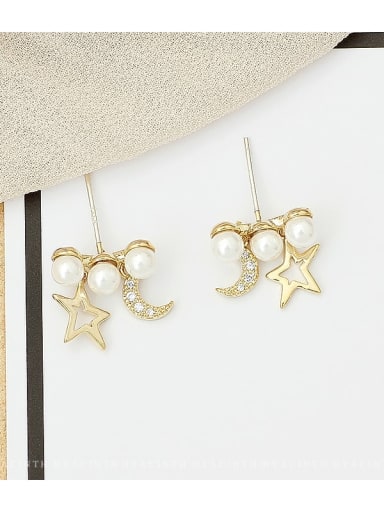 Copper Imitation Pearl Star Moon Minimalist Stud Trend Korean Fashion Earring