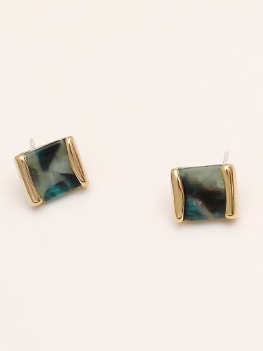 green Brass Glass Stone Geometric Minimalist Stud Trend Korean Fashion Earring