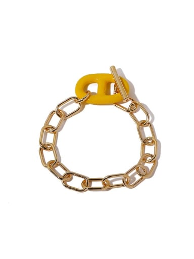 Yellow drop oil Bronze Enamel Geometric Vintage Link Bracelet