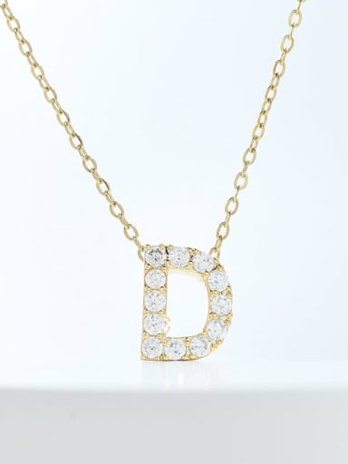 Gold XL63375 D Brass Cubic Zirconia Letter Minimalist Necklace