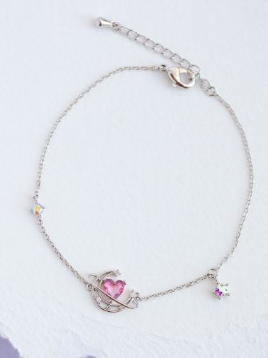 Brass Cubic Zirconia Heart Moon Cute Bracelet