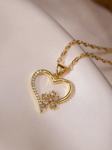24142 Brass Cubic Zirconia Hip Hop Heart and Necklace Set