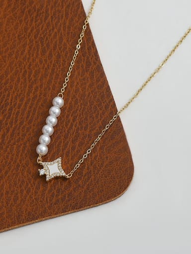 Brass Imitation Pearl Star Minimalist Necklace