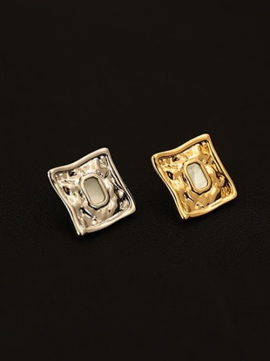 Brass Cubic Zirconia Square Vintage Stud Earring