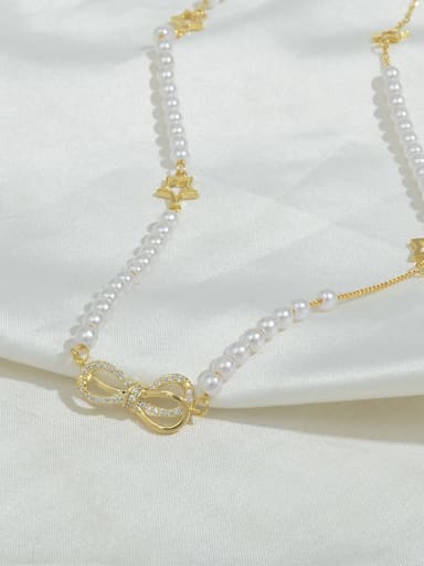 Brass Cubic Zirconia Bowknot Dainty Necklace