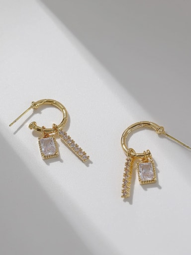 14K gold white zircon Brass Cubic Zirconia Geometric Vintage Drop Trend Korean Fashion Earring