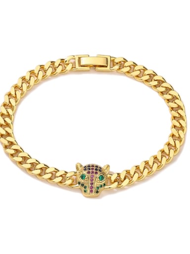31166 Brass Cubic Zirconia Leopard Trend Link Bracelet