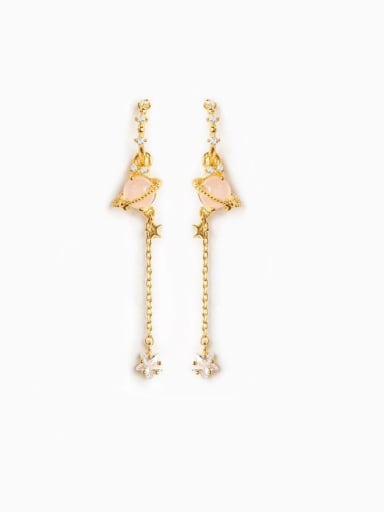 610 gold Brass Cubic Zirconia  Cute   Star Moon Tassel Drop Earring