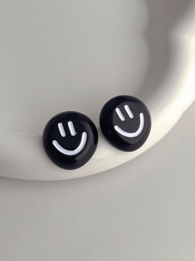 Black Smiling Face Earrings Brass Resin Enamel Smiley Hip Hop Stud Earring