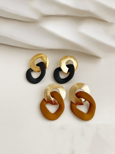 N293 grey metal contrast Earrings Brass Resin Geometric Vintage Stud Earring/Multi-Color Optional