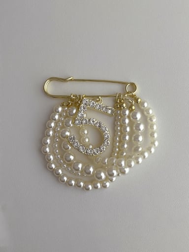 Brass Imitation Pearl Number Minimalist Brooch