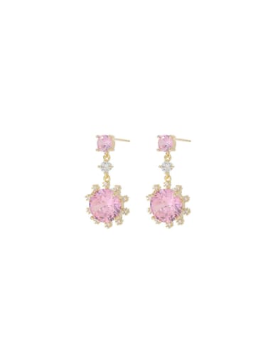 Brass Cubic Zirconia Pink Flower Dainty Drop Earring