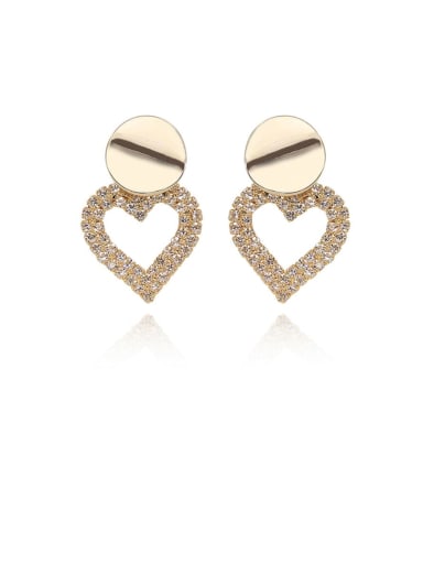 Copper Rhinestone Hollow Heart Minimalist Stud Trend Korean Fashion Earring