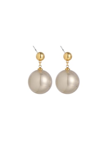 Champagne Gold Pearl Brass Bead Round Minimalist Drop Earring