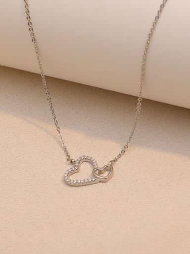 Palladium White K Brass Cubic Zirconia Heart Minimalist Necklace