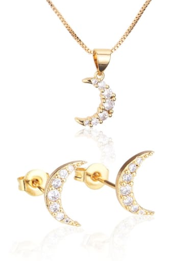 Brass Moon Cubic Zirconia Earring and Necklace Set