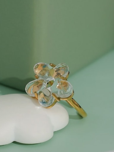 custom Brass Lampwork Stone Flower Minimalist Band Ring
