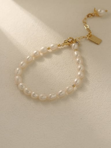 Brass Imitation Pearl Round Minimalist Beaded Bracelet