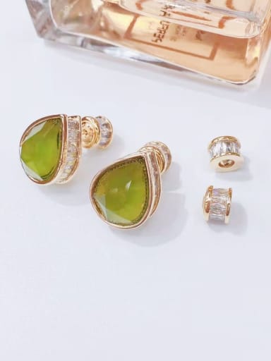 Olive yellow Brass Cubic Zirconia Water Drop Luxury Stud Earring